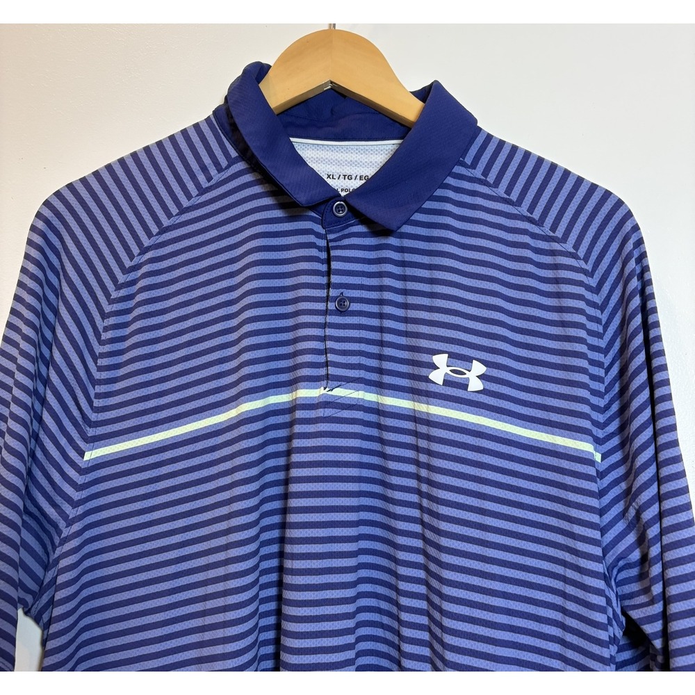 Under Armour Mens XL Iso-Chill HeatGear Striped Polo Shirt Blue Purple Loose Fit